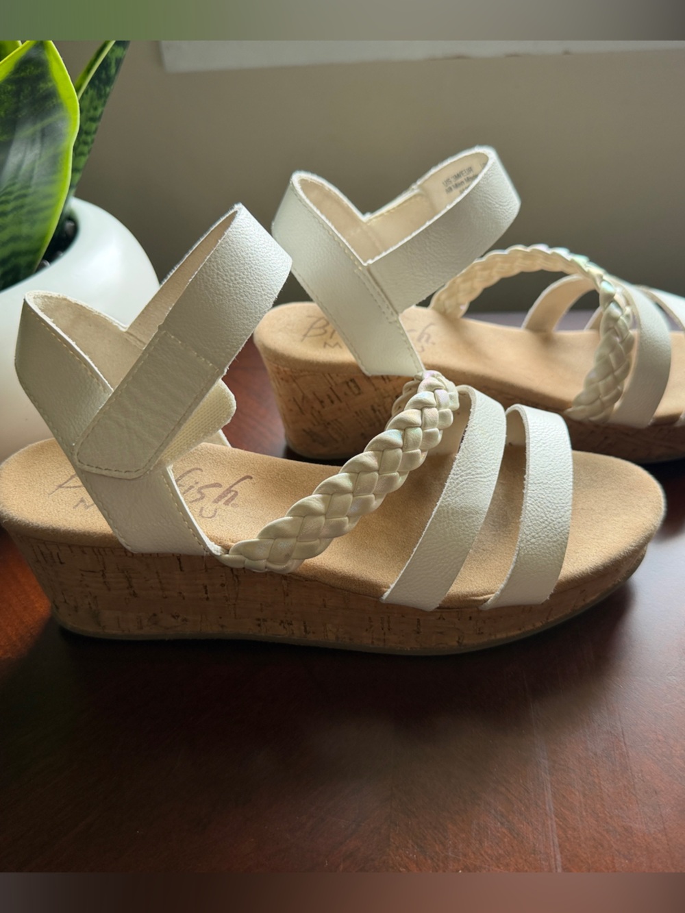 Women's Cream Braided Strap Cork Wedge Sandals